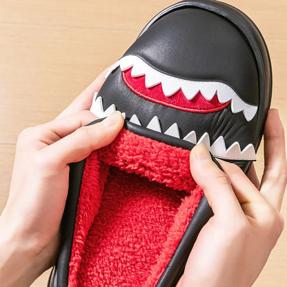 Shark Slippers Men's Platform House Shoes Warm Plush Lined EVA Non-Slip