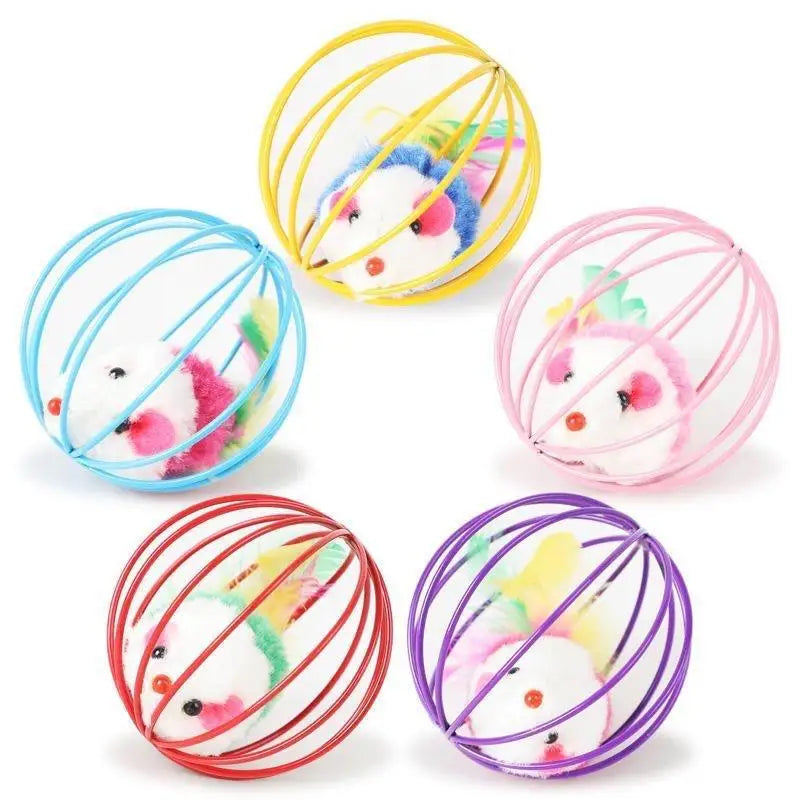 Cat Toy Mouse in Cage Ball – Colorful Interactive Chase Toy