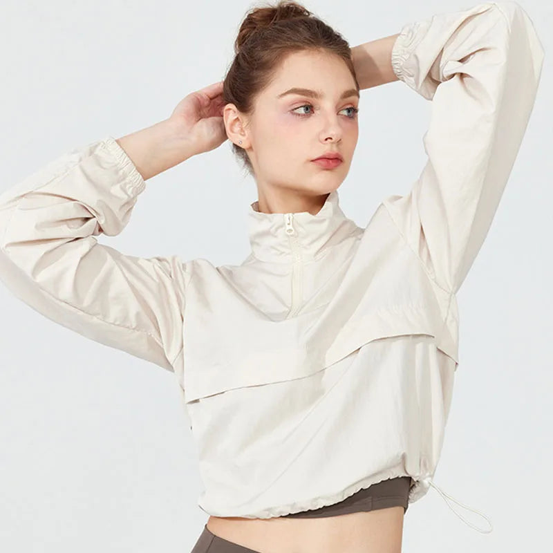Women's Long Sleeve Athletic Jacket – Half-Zip Crop Top