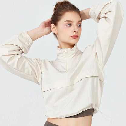 Women's Long Sleeve Athletic Jacket – Half-Zip Crop Top