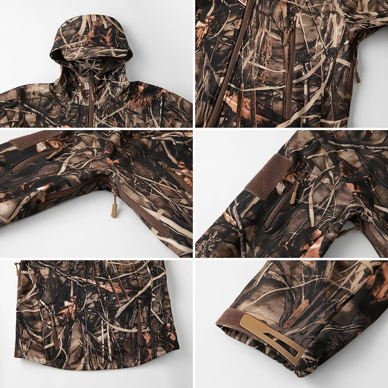 Men's Camouflage Tactical Hunting Jacket – Waterproof Fleece Soft Shell