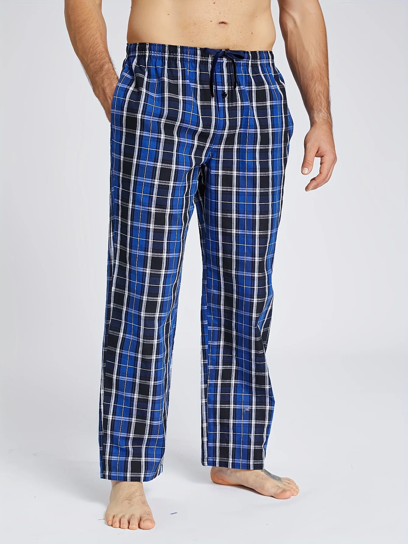 Men's Checked Cotton Pajama Pants with Pockets