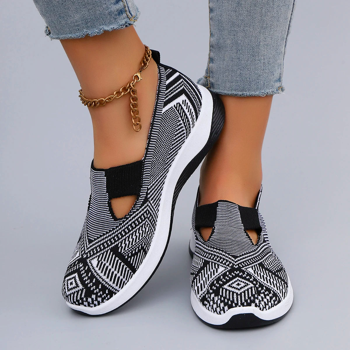 Women's Slip-On Knit Sneakers – Breathable Mesh Flat Shoes