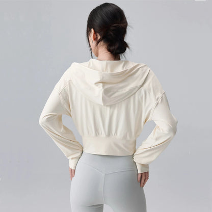 Women's Cropped Hooded Running Jacket – Zip-Up Activewear