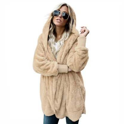 Women's Fleece Hooded Cardigan Coat – Warm Plush Jacket