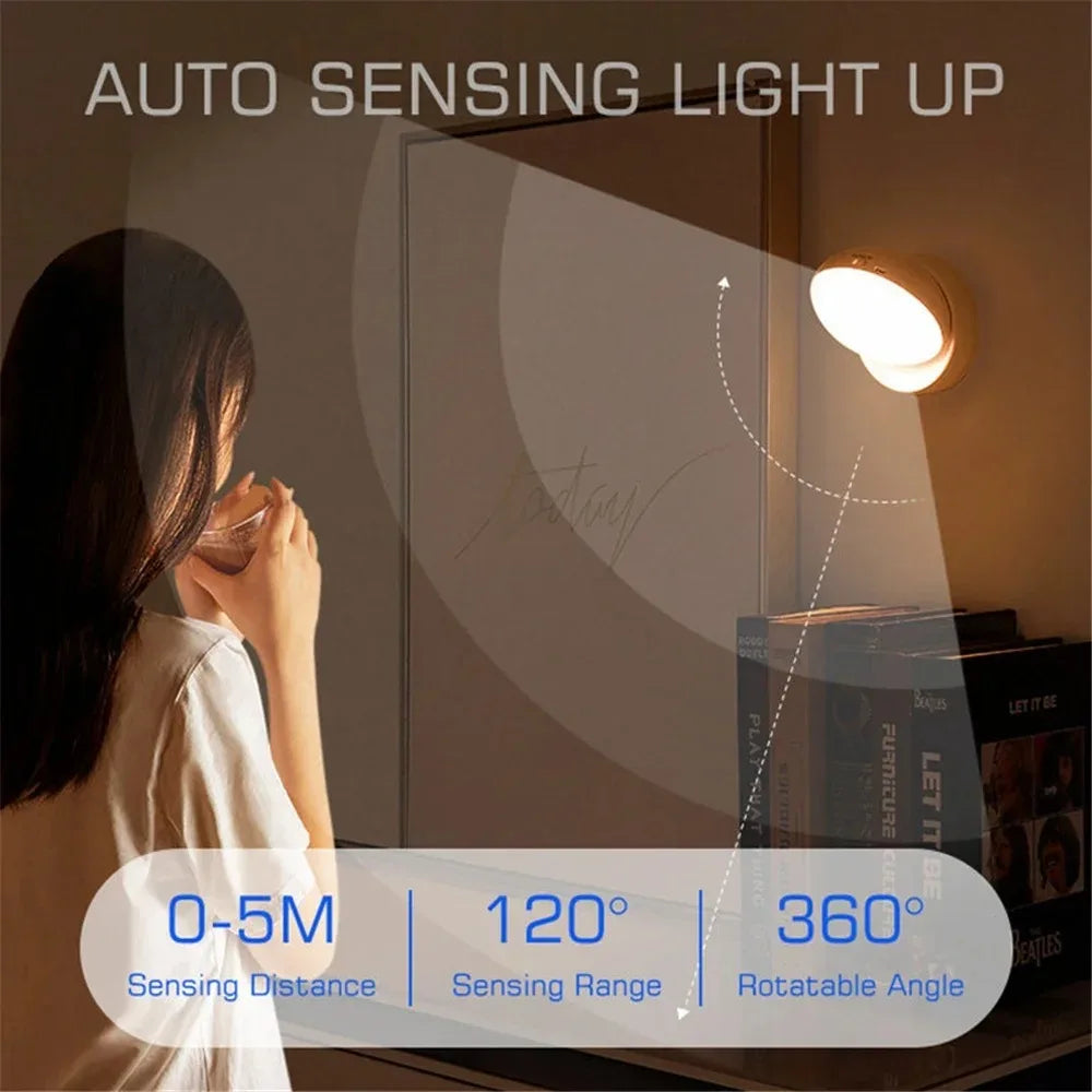 Night Light Usb Motion Sensor Charging Round Energy-Saving Led Lamp Bedroom Corridor Home Bathroom