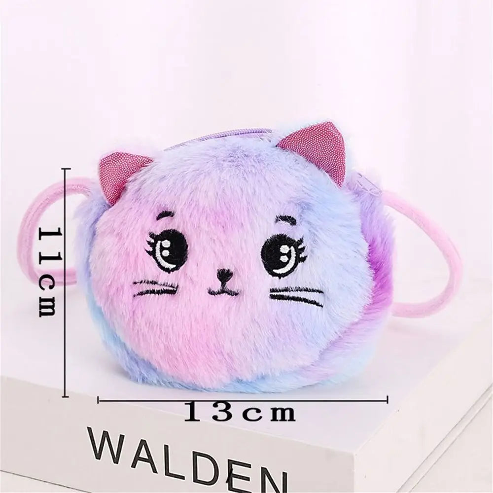 Kids Cute Cat Plush Crossbody Bag – Rainbow Mini Purse