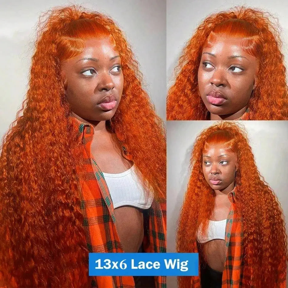 Orange Ginger Curly 13x6 Lace Front Wigs Human Hair Women Deep Wave 13x4 Frontal Wig 350 Colored Pre