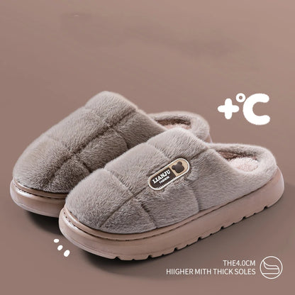 Big Size 50 51 Winter Slippers Women Men Thick Sole Indoor Home Warm Couples Shoes Non-Slip Flat