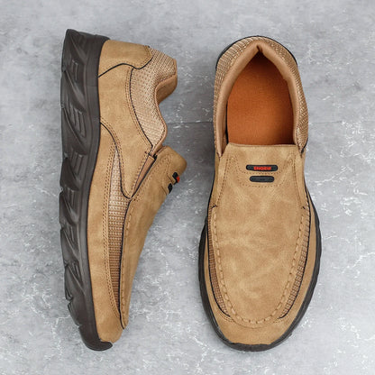 Men's Leather Slip-On Loafers – Breathable Casual Flat Shoes