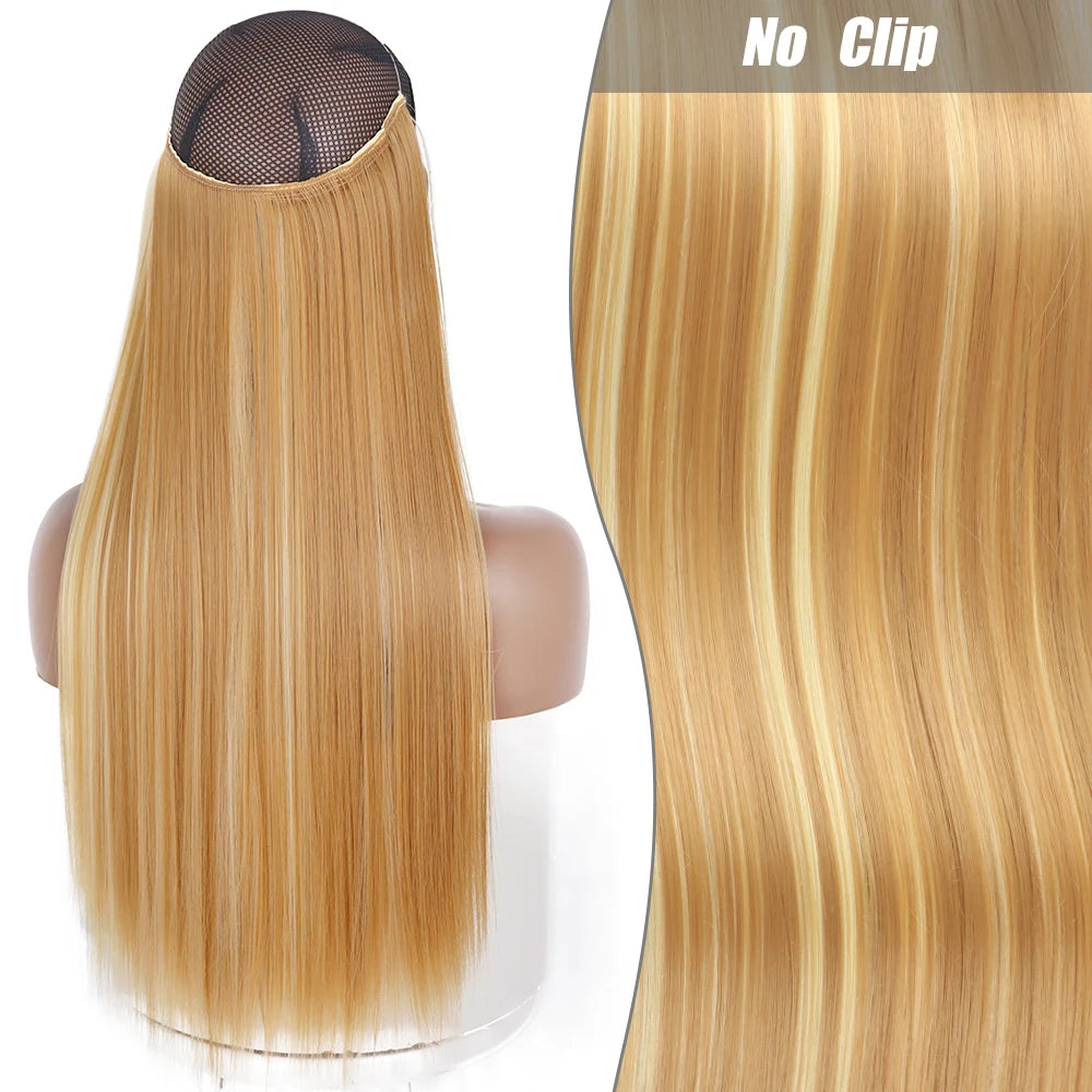No Clips Natural Hair Extension Synthatic Artificial Long Straight Hairpiece Blonde Black Mixed