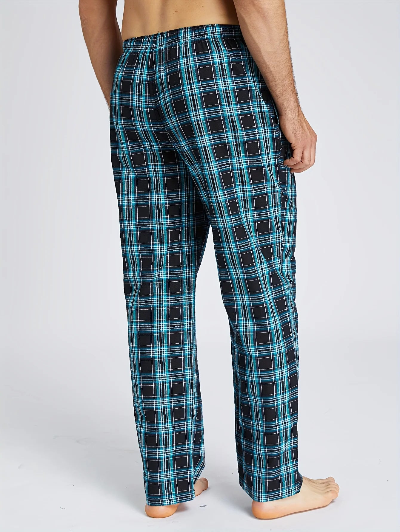 Men's Checked Cotton Pajama Pants with Pockets
