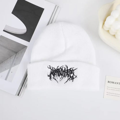Gothic Embroidered Knit Beanie – Hip Hop Street Style Cuffed Hat
