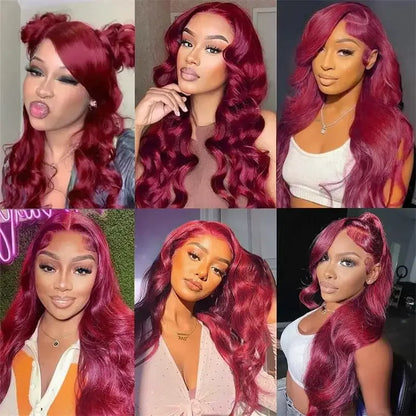 13x4 HD Lace Front Wig 99J Burgundy Body Wave Human Hair 250 Density