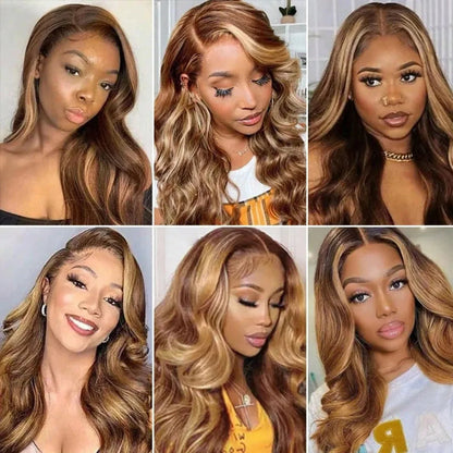Honey Blonde Highlight Wig - Glueless Body Wave Lace Front Human Hair
