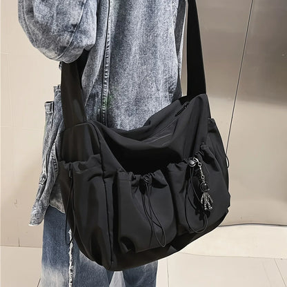 Crossbody Bag with Drawstring & Zipper Closure