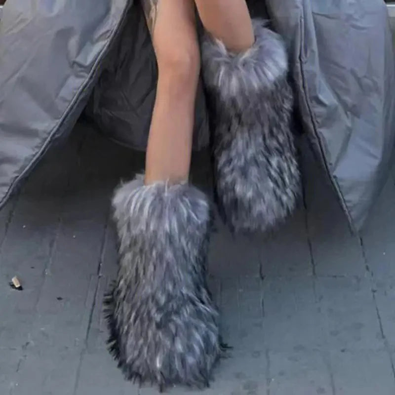 Faux Fur Snow Boots for Women – Fluffy Plush Winter Footwear
