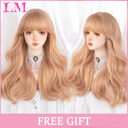 Lm Cosplay Wig Bangs Synthetic Straight Hair 24 Inch Long Heat-Resistant Pink Women