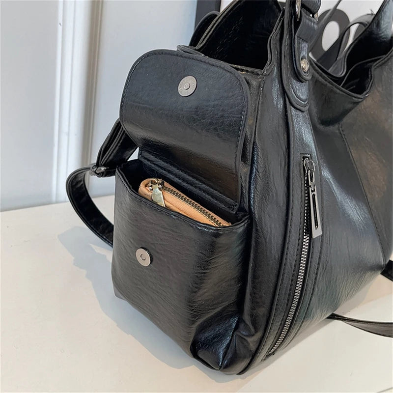 Women's PU Leather Shoulder Bag – Multi-Compartment Crossbody Handbag