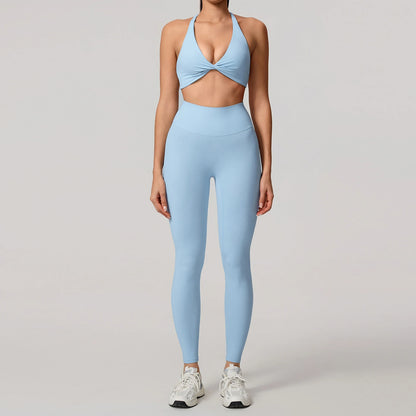 Women's 2-Piece Yoga Set – Long Sleeve Crop Top & Shorts