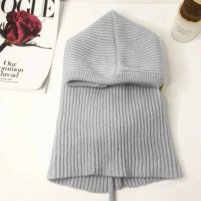 Knitted Balaclava Hood Hat with Fake Collar Shawl – Women's Winter Beanie