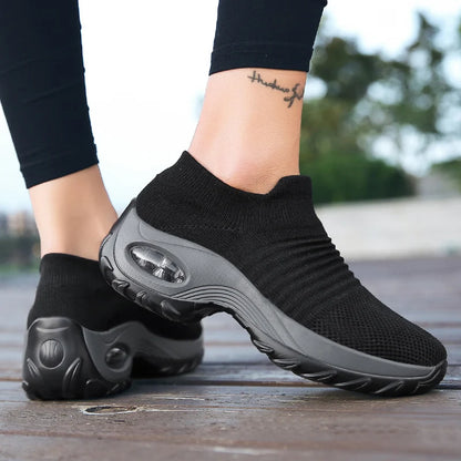 Women's Slip-On Platform Sneakers – Breathable Knit Walking Shoes