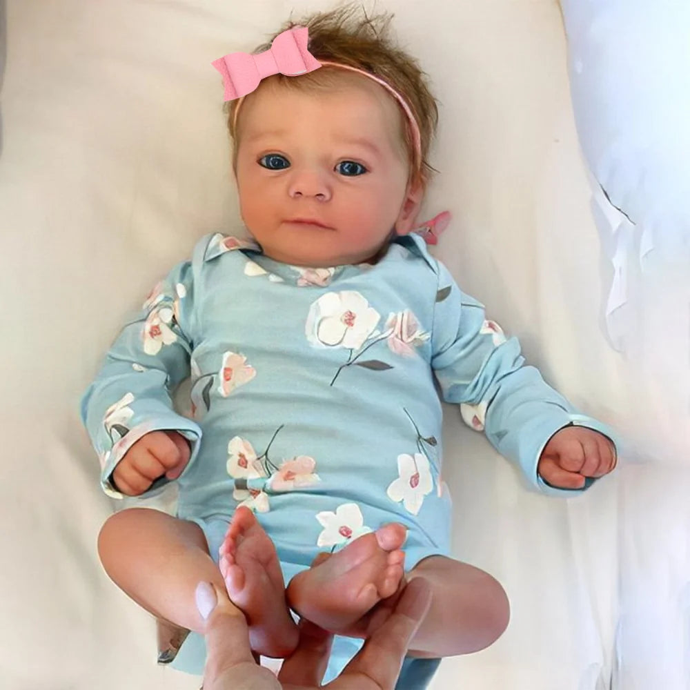 Felicia 46cm Reborn Baby Doll – Open Blue Eyes & Hand-Rooted Hair