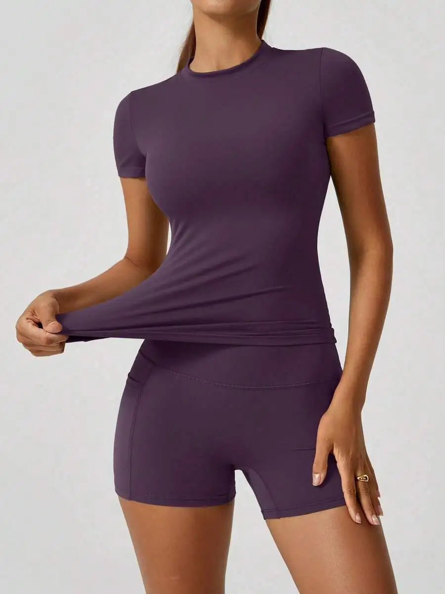 Women's Crop Top & Shorts Workout Set – Tummy Control