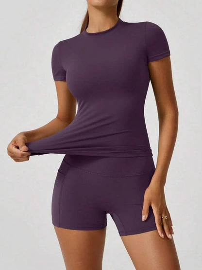 Women's Crop Top & Shorts Workout Set – Tummy Control