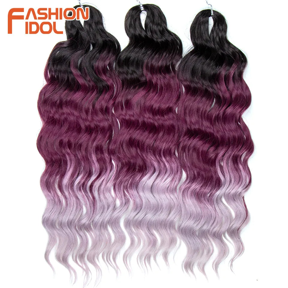 Anna 24 Inch Synthetic Hair Water Wave Braiding Extensions Ombre Blonde Deep Afro Curl Twist Crochet