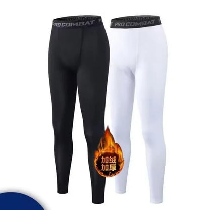 Men's Fleece-Lined Compression Leggings Sports Thermal Tights