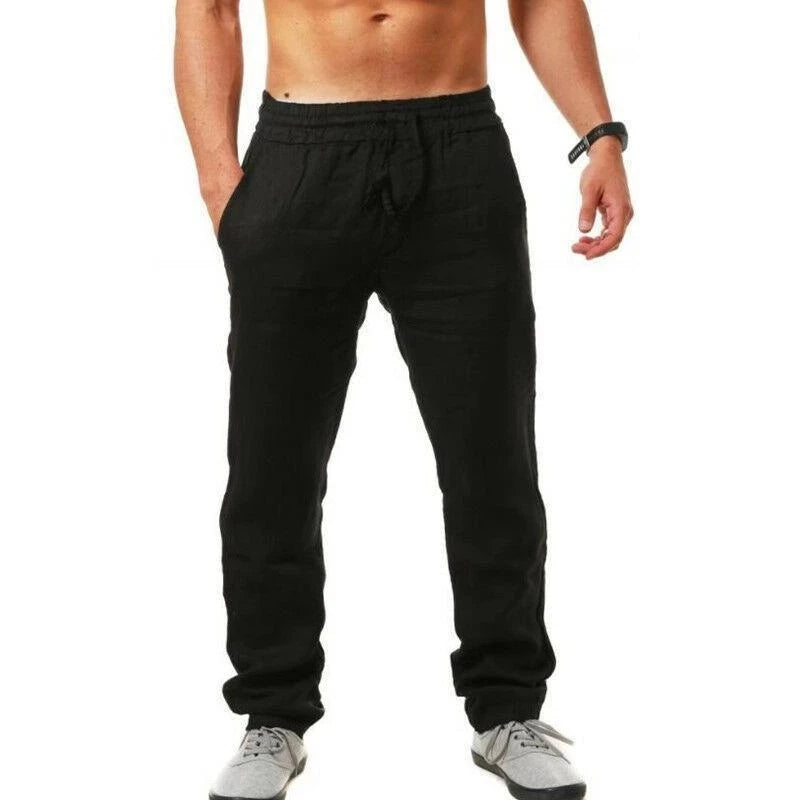 Men's Linen Wide-Leg Pants – Casual Drawstring Trousers
