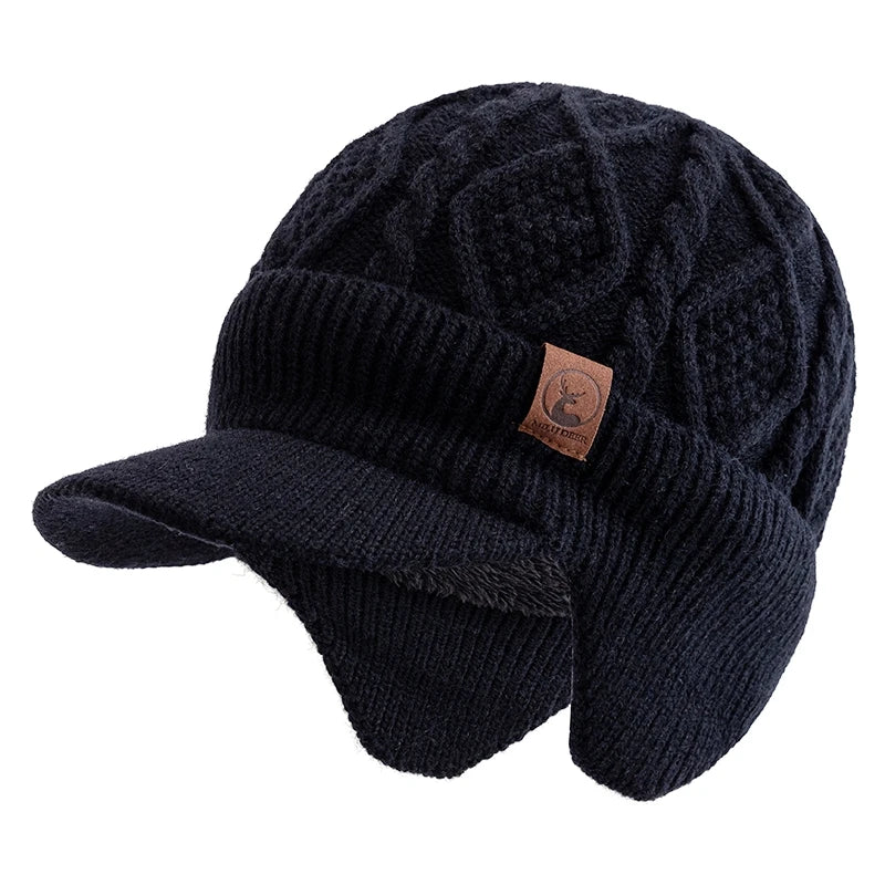 Winter Earflap Knit Hat – Fur Lined Warm Beanie with Brim