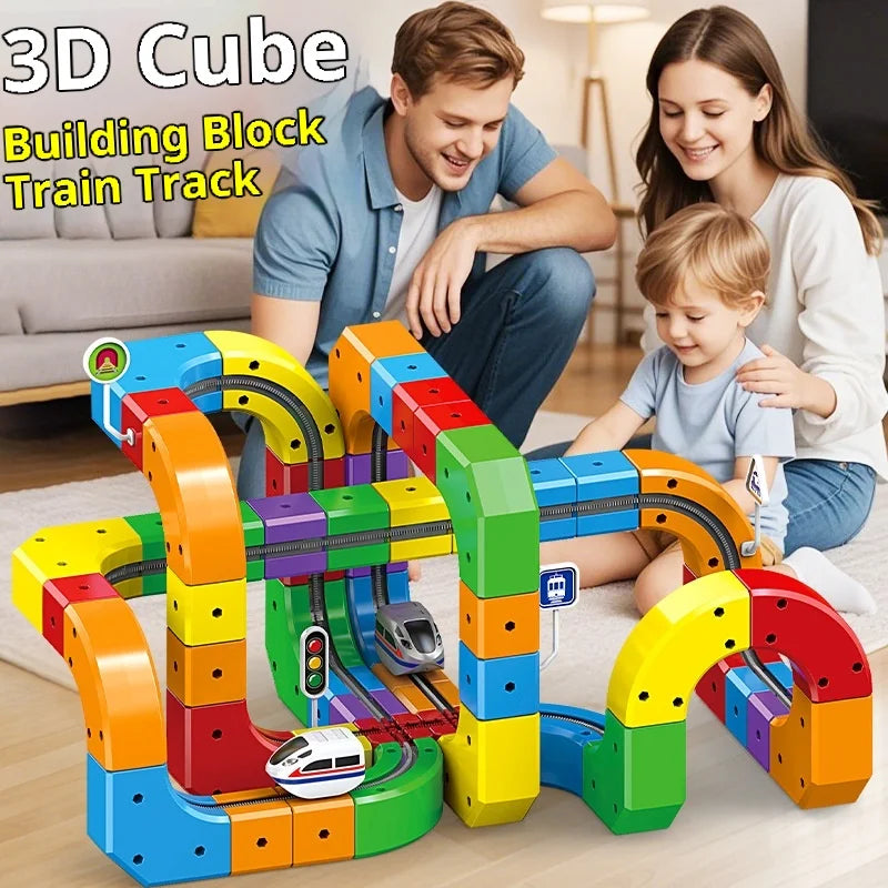 Magnetic Cube Track Train Set – DIY Electric Railway Building Toy
