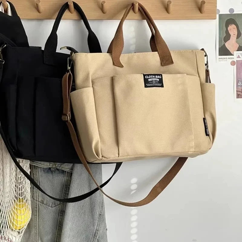 Large Capacity Canvas Tote Bag – Minimalist Shoulder & Crossbody Bag for Women