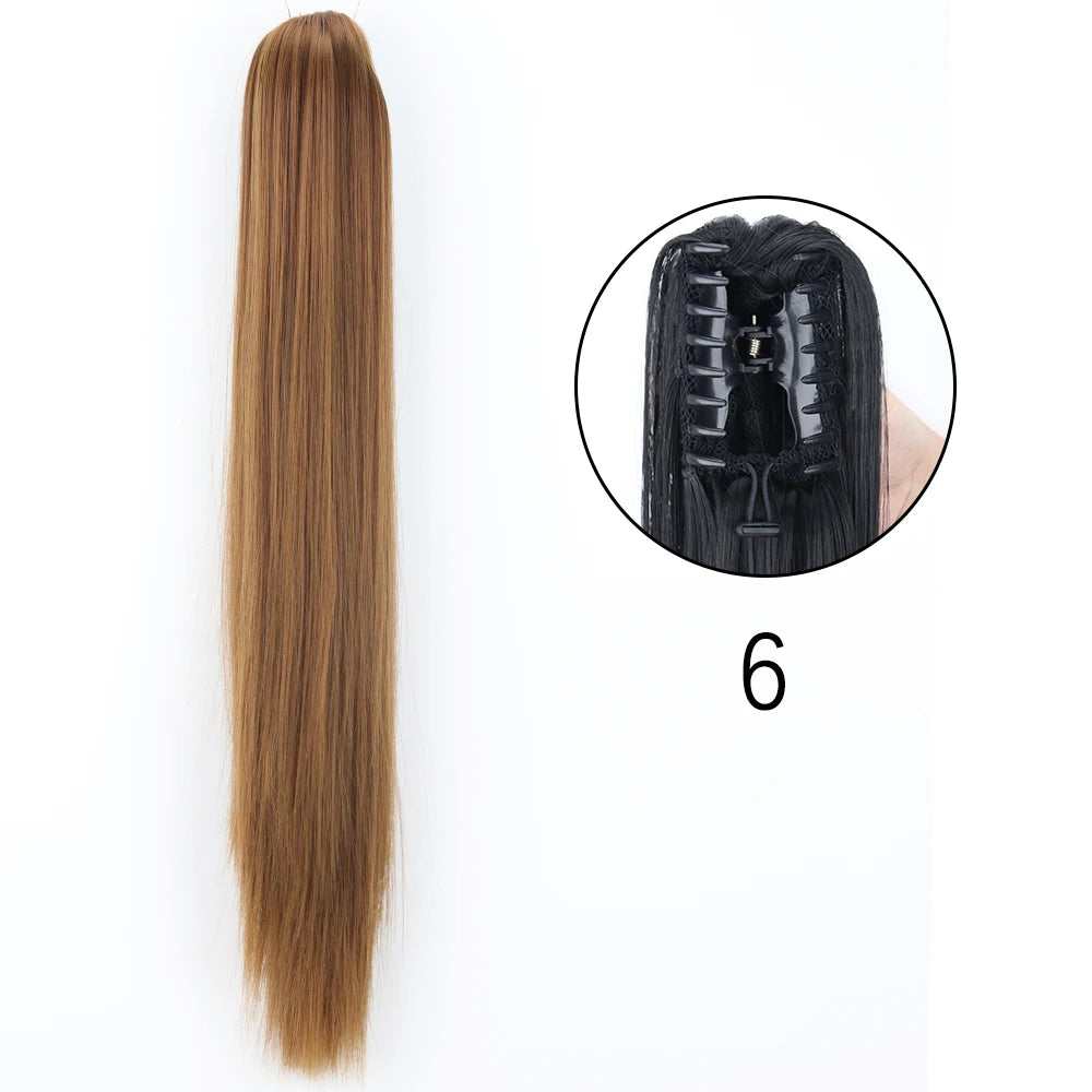 Synthetic Long Straight Claw Clip Ponytail Hair Extensions 24inch Heat Resistant Pony Tail Piece