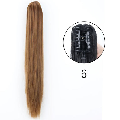Synthetic Long Straight Claw Clip Ponytail Hair Extensions 24inch Heat Resistant Pony Tail Piece