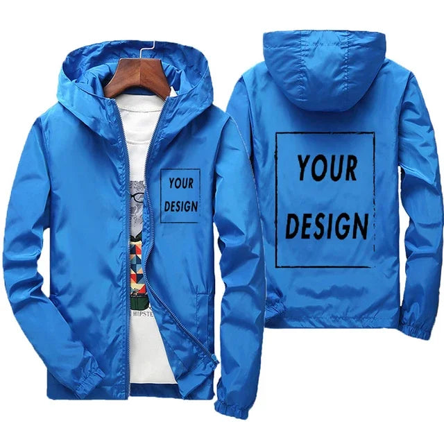 Custom Logo Men's Windbreaker Jacket – Waterproof Hooded Zip-Up