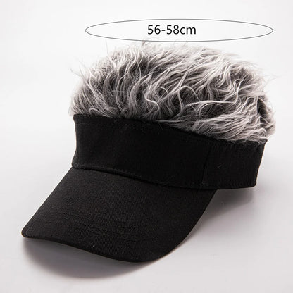 Faux Hair Sun Visor Cap – Unisex Adjustable Baseball Hat with Wig