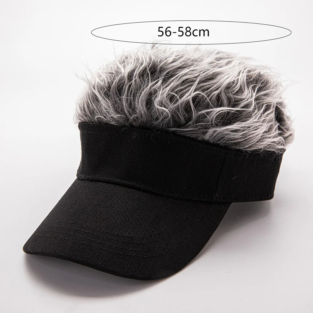 Faux Hair Sun Visor Cap with Fake Spiked Wig – Unisex Novelty Hat