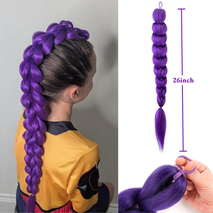 Purple 26inch Braid Clip Ponytail Hair Extension Long Hairpieces Cosplay Kids Girl Halloween