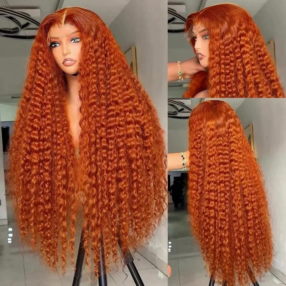 Orange Ginger Curly 13x6 Lace Front Wigs Human Hair Women Deep Wave 13x4 Frontal Wig 350 Colored Pre
