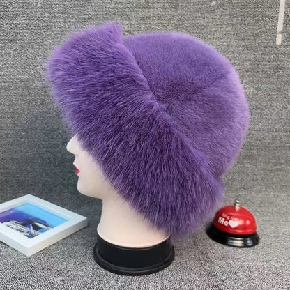Women's Fluffy Faux Fur Winter Hat - Warm Bucket Cap