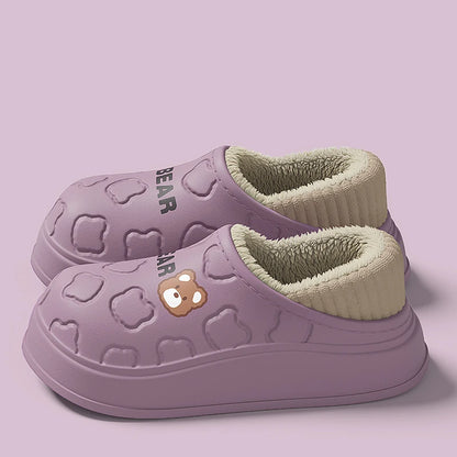 Waterproof Cotton Slippers Women Men Winter Outdoor Indoor Home Plush Warm Thick Sole Anti Slip