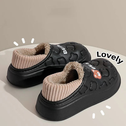 Waterproof Cotton Slippers Women Men Winter Outdoor Indoor Home Plush Warm Thick Sole Anti Slip