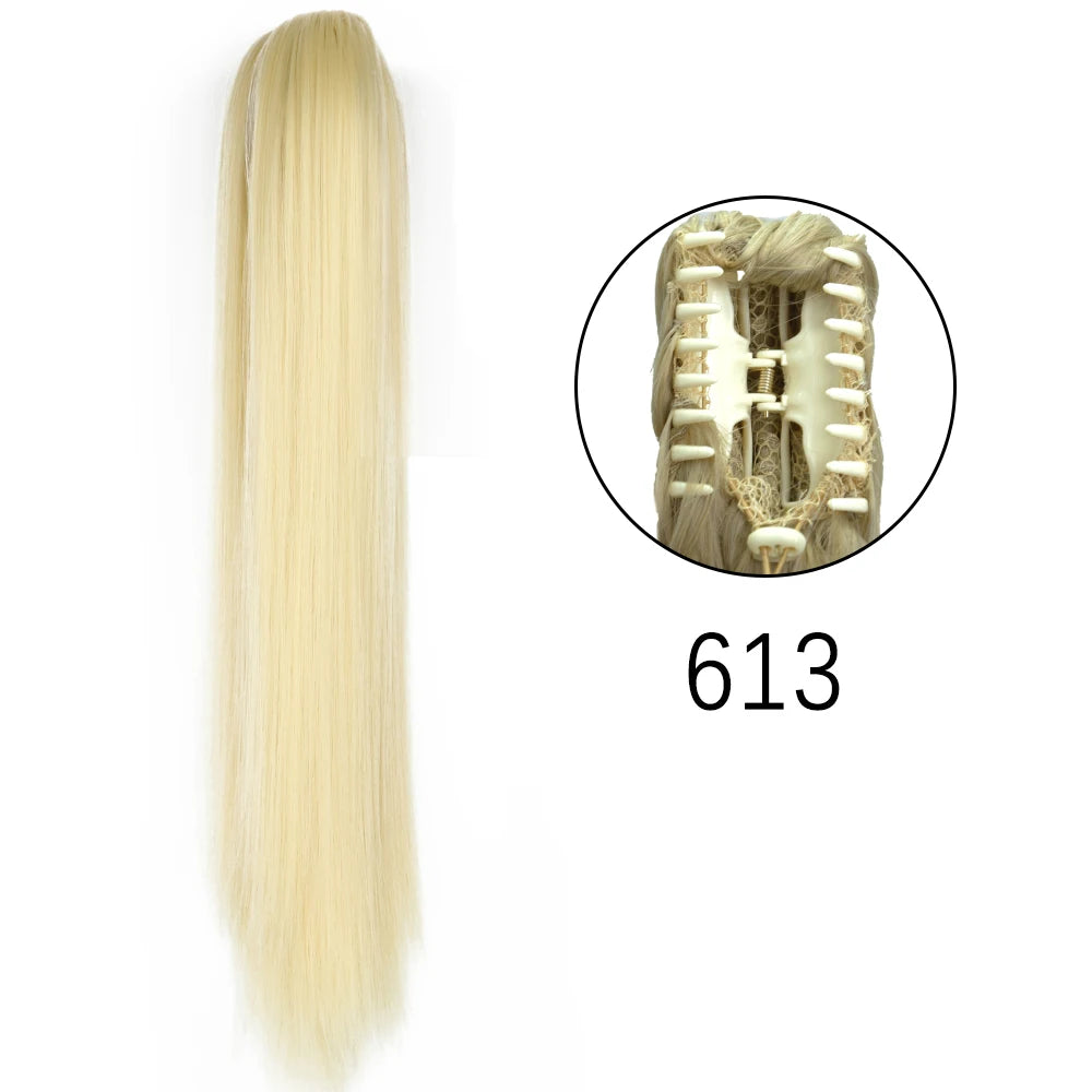 Synthetic Long Straight Claw Clip Ponytail Hair Extensions 24inch Heat Resistant Pony Tail Piece