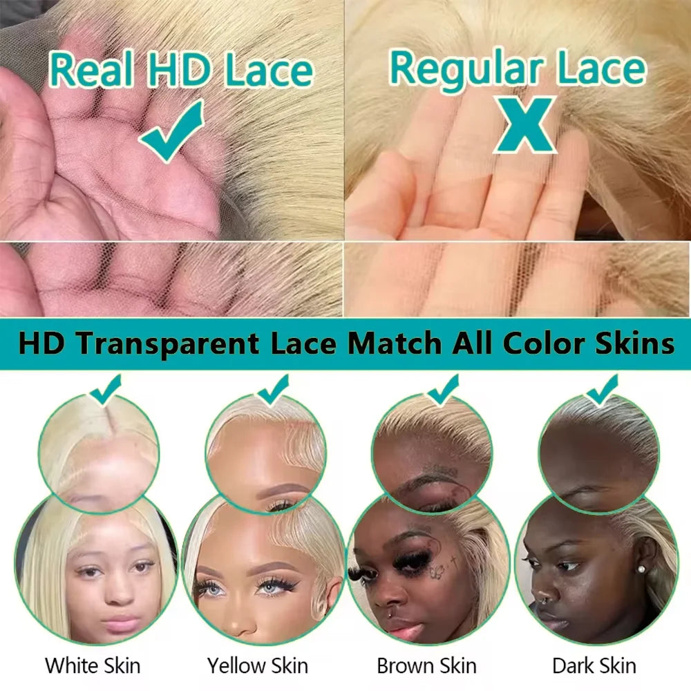 13x6 Hd 613 Blonde Body Wave 100 Human Hair Wigs Brazilian 30 40 Inch Transparent Lace Frontal Wig