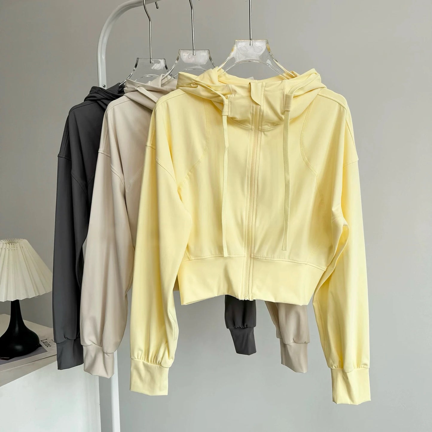Women's Cropped Hooded Running Jacket – Zip-Up Activewear