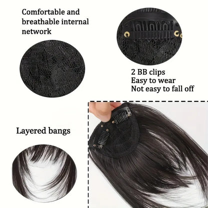 Synthetic Hair Clip-In Bangs Cut Wispy Fringe Sideburns Dark Brown Natural Look Women Daily Party