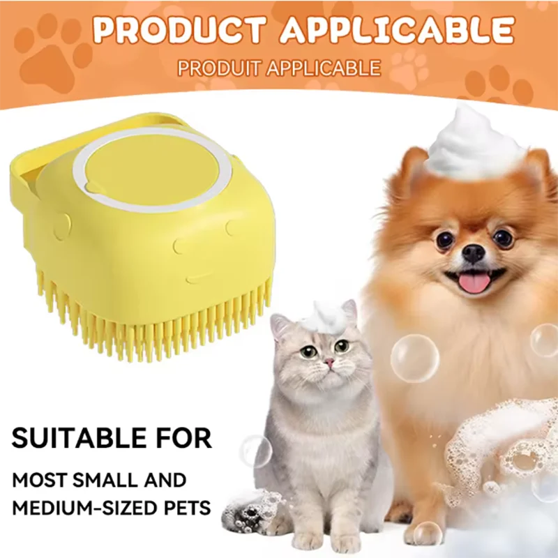 Silicone Pet Bath Massage Brush with Shampoo Dispenser
